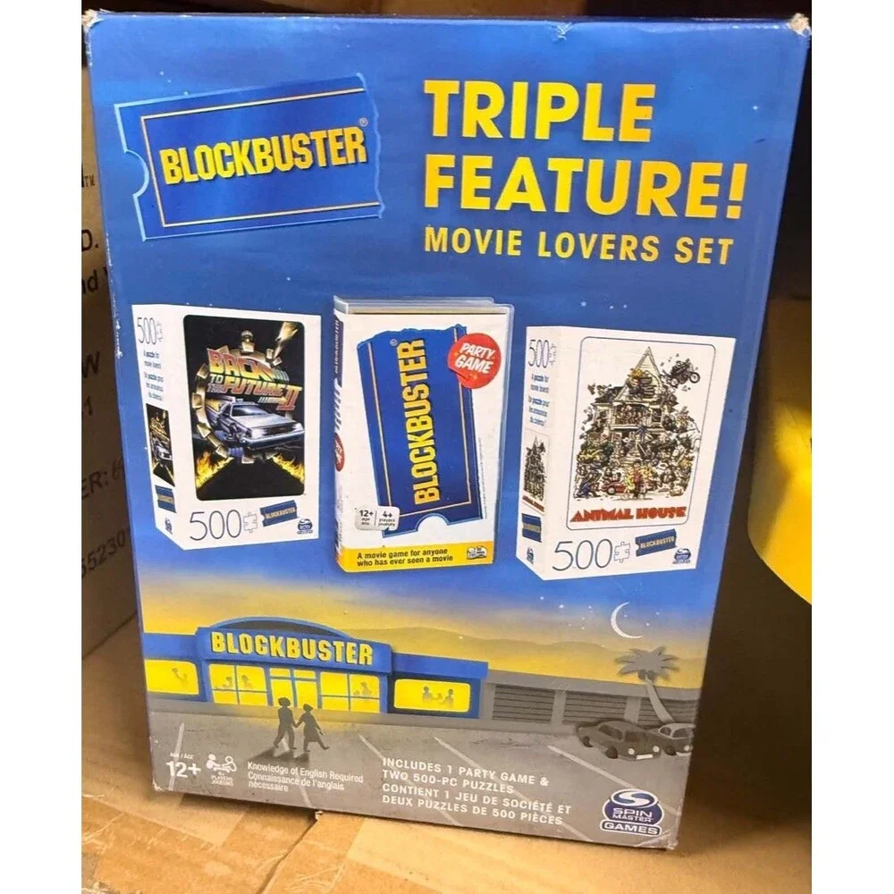 Blockbuster 500 Piece Puzzle & Party Game Bundle Family Movie Trivia Games